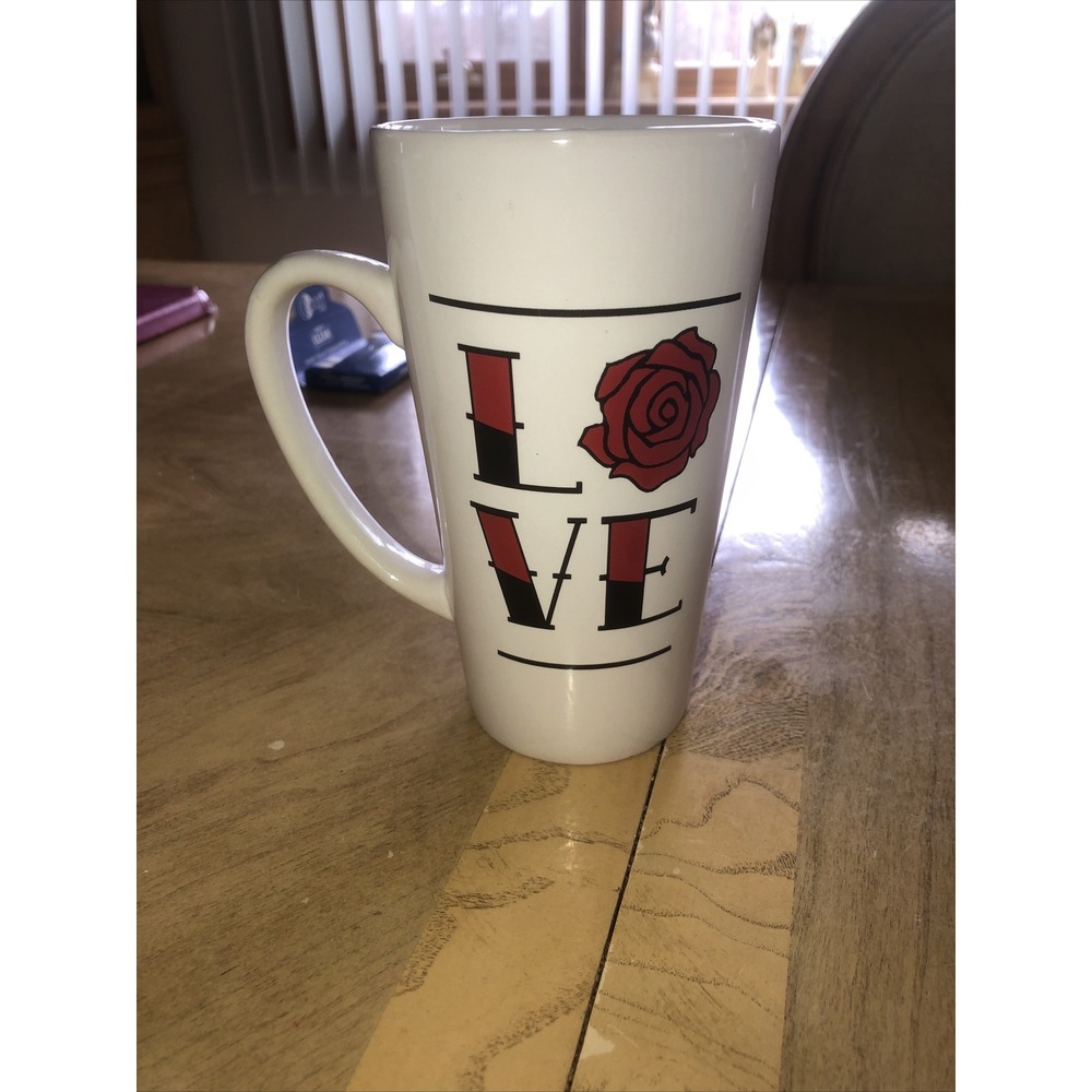Large Footed Mug Cup "Love Amour" Pink Roses Flowers Hearts 16 Oz NWOT